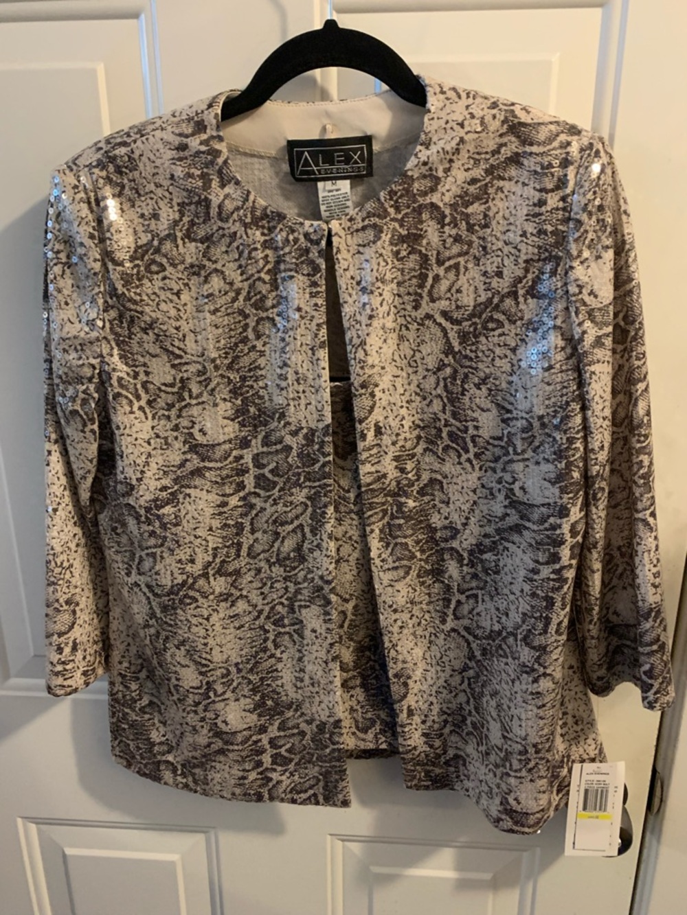 Alex Evenings Neutral Snake-Print Sequin Open Jacket and Tank Set